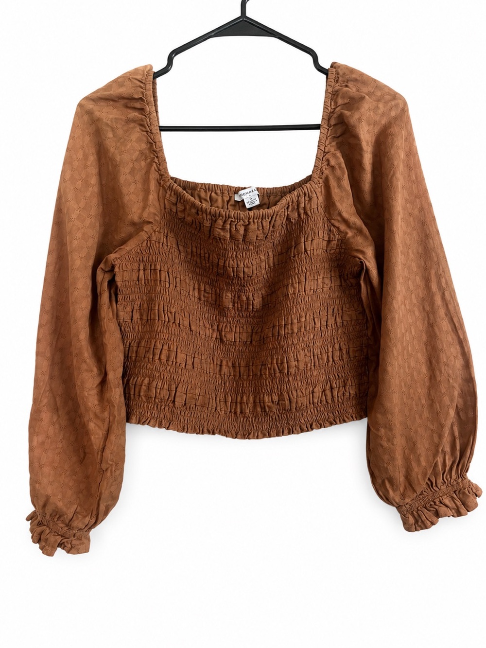 American Eagle Smocked Long Sleeve Crop Top Brown Size Large